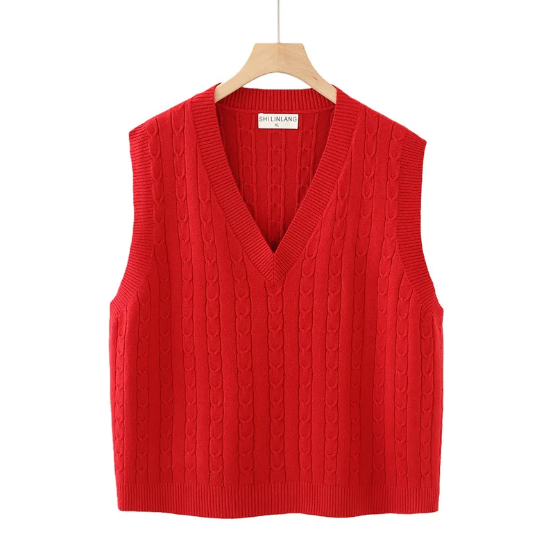 

XXXL Fashion Plus Size Woman Clothing Spring 2026 Knitted Sweater V-neck Waistcoat Simple Sleeveless Pullover Vest 2606