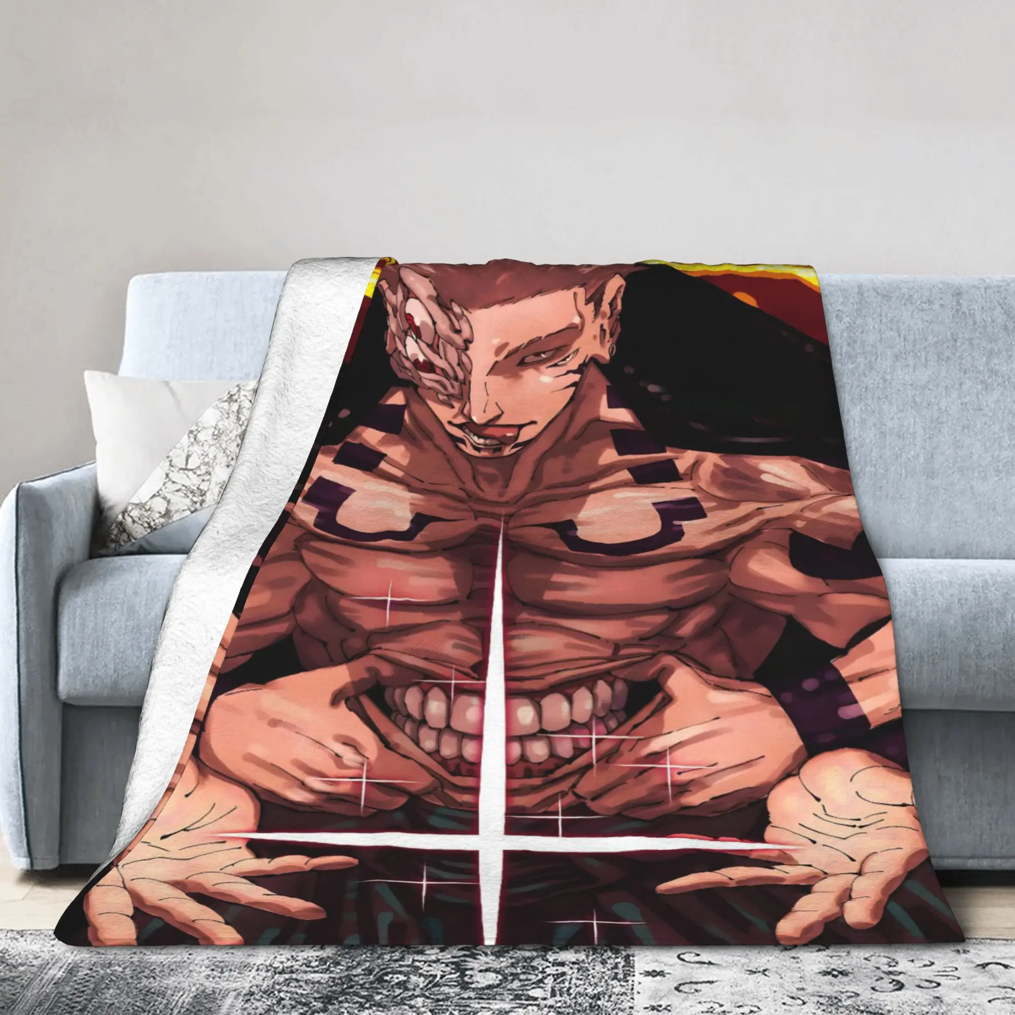 Sukuna Ryomen Jujutsu Kaisen Blankets Velvet Autumn/Winter   Multifunction Super Warm Throw Blanket for Bed Travel Bedspreads