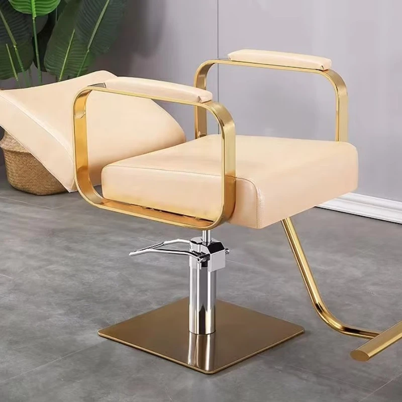 Classic cream synthetic leather hair salon chair with reclining backrest