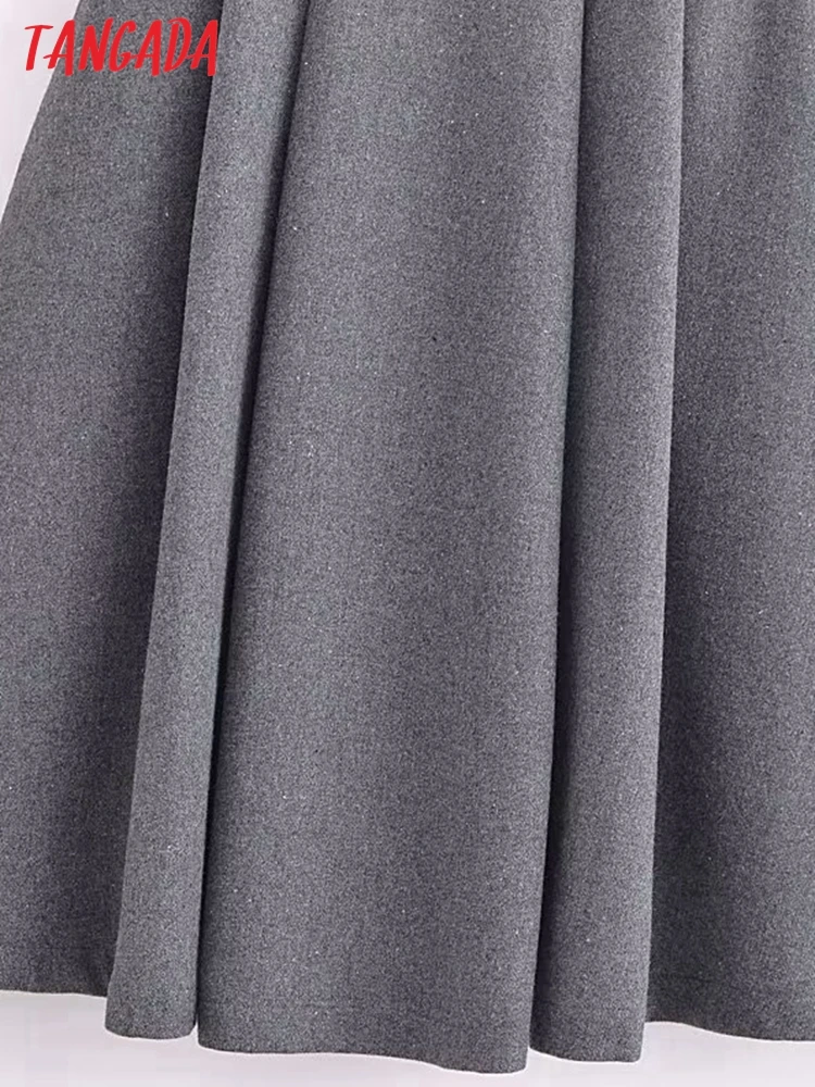 Tangada 2023 Winter Women Gray Thick A-line Skirt With Zipper Ladies Chic Long Skirts 6P270