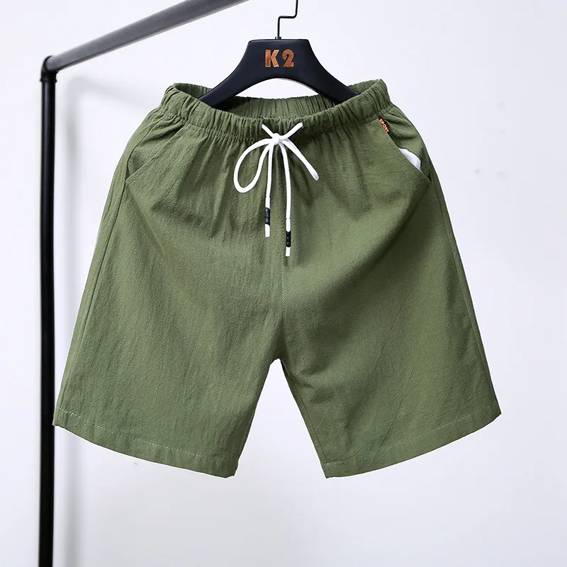 Summer Thin Pure Cotton Linen orts Men's Five-Quarter Casual Loose Sports Beach Pants Outerwear Straight Leg mid Waist