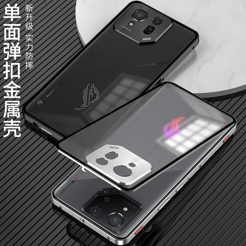 Para asus rog phone 9 pro caso liga de alumínio metal quadro caso para rog 9 9pro phone9pro vidro temperado transparente capa traseira pára-choques