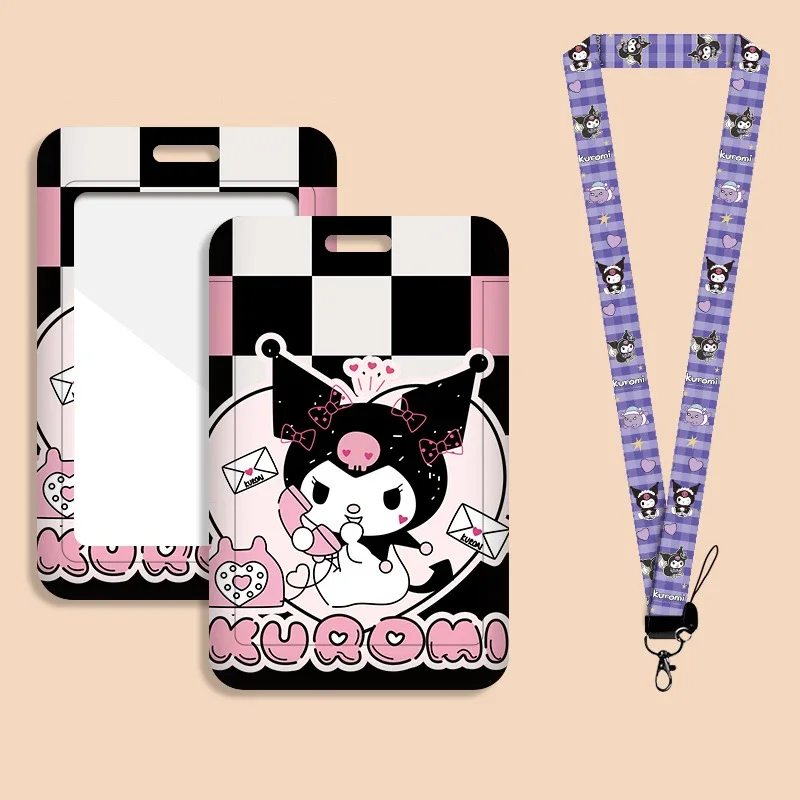 Simpatico porta carte con badge identificativo Kuromi Cordino Porta carte per ragazze Sanrio Tracolla Porta carte di credito Accessori per credenziali Regalo