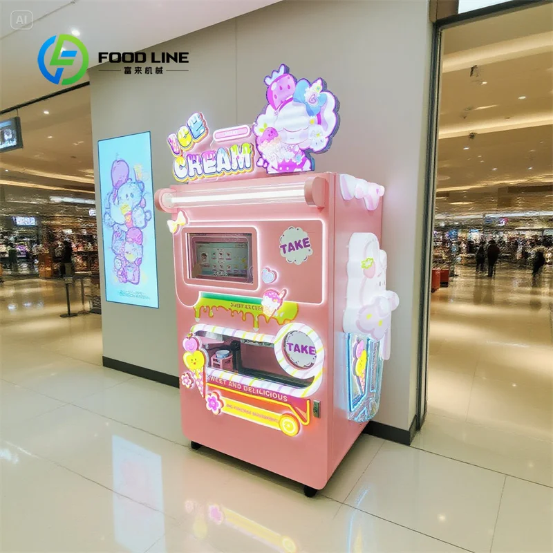 Customized size New robotic self-service cone soft ice cream vending machine with high productivity