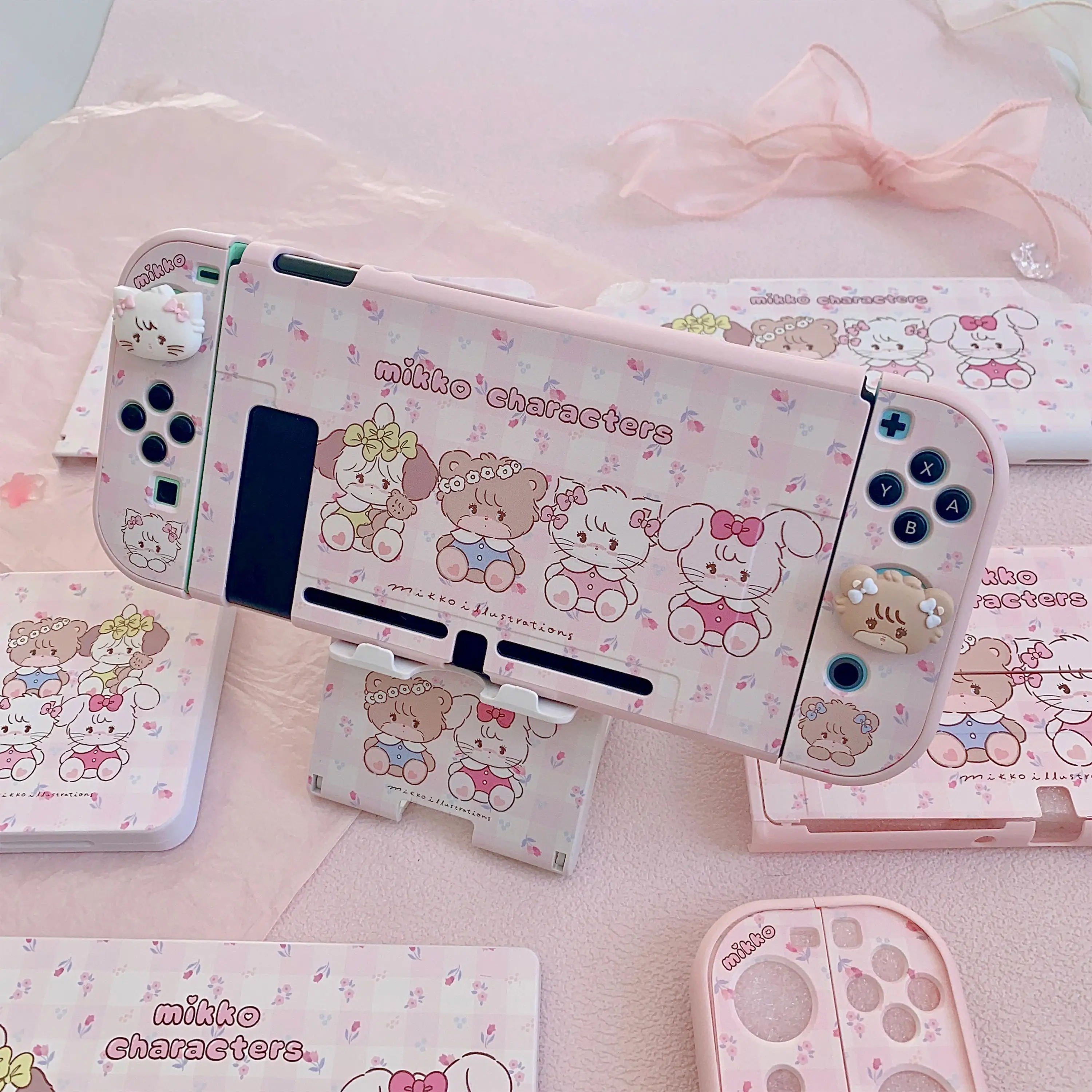 Nintendo Switch OLED Case Kawaii Mikko Funda Cover Pink Dockable Protective Shell For Nintendo Switch Controller Joy-Con