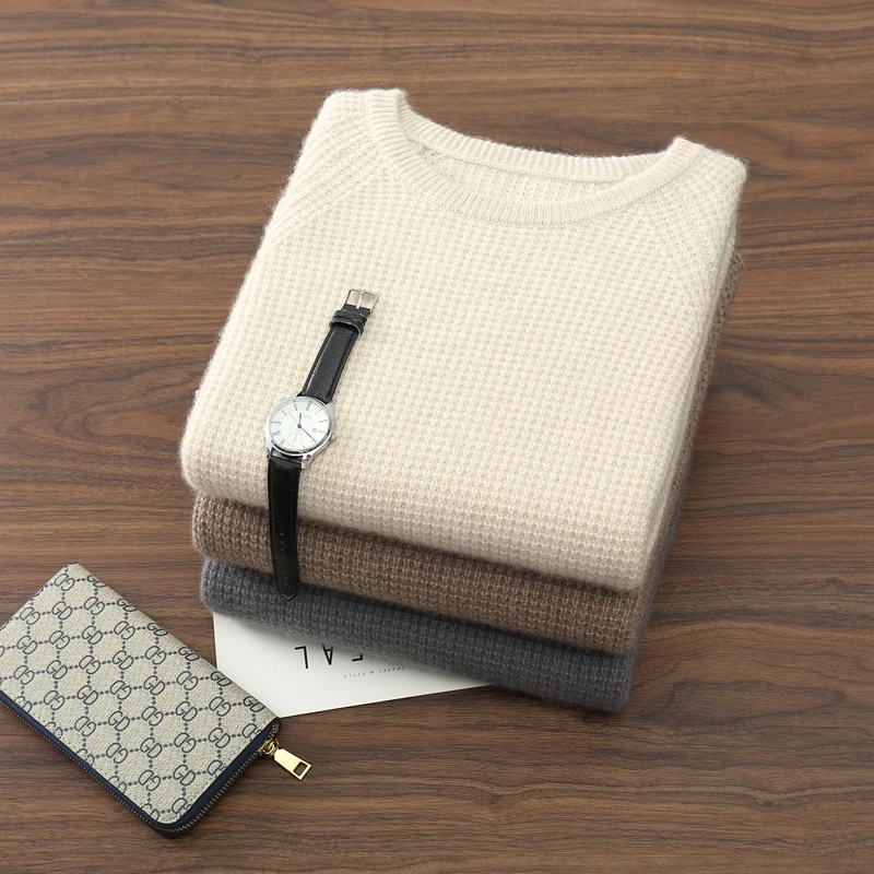 

100% Pure Cashmere Men's Sweater 2025 Autumn/Winter New Round Neck Knit Pullover Solid Color Long Sleeve Business Casual Jumper