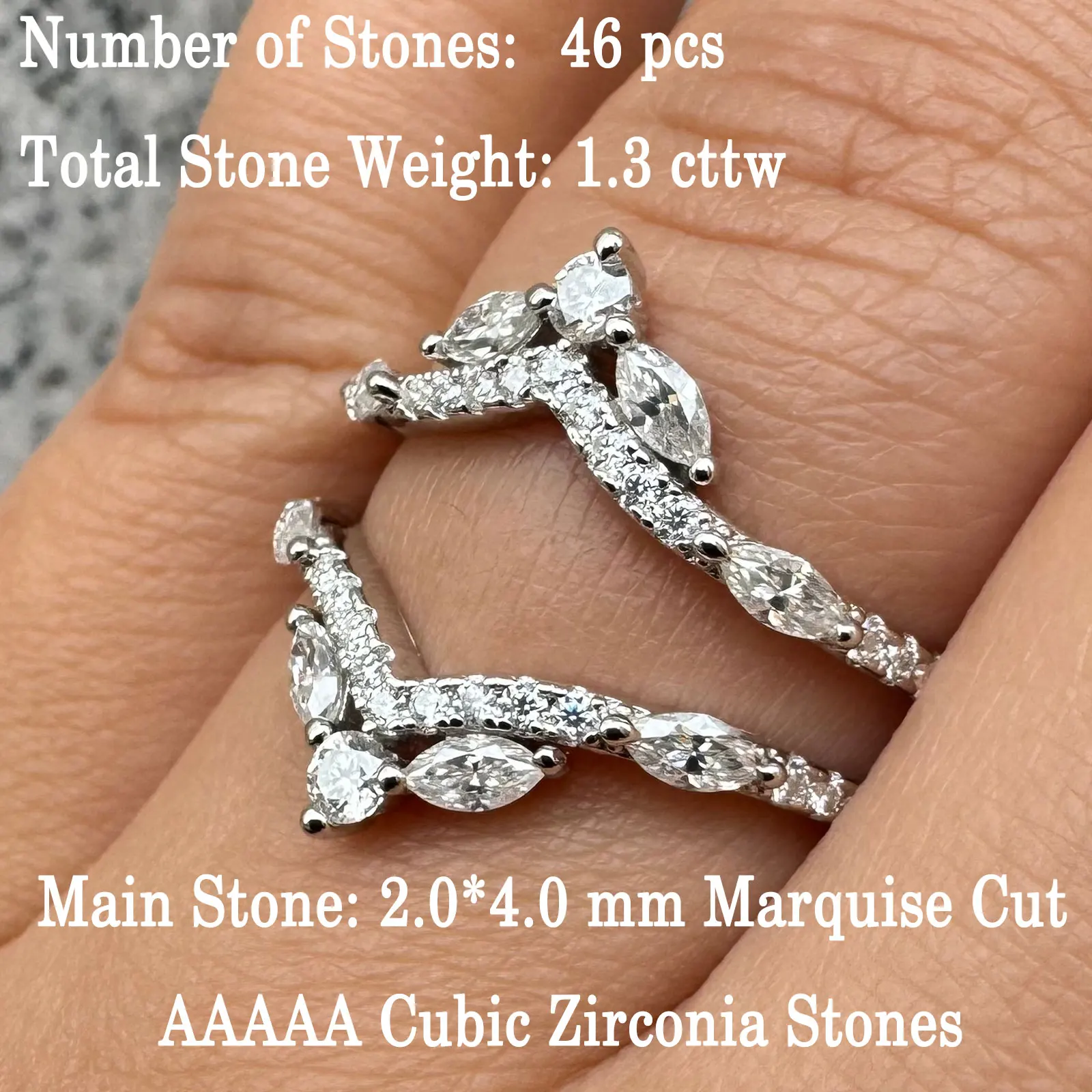Newshe 925 Sterling Silver Moissanite/Zircons Wedding Ring Enhancers for Women Adjustable Crown Guard Band