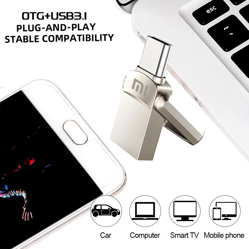 XIAOMI 2 تيرا بايت محرك فلاش USB واجهة البرق 2 في 1 USB3.0 محرك القلم 1 تيرا بايت TYPE-C بندريف قرص ذاكرة USB لنظام أندرويد/آيفون