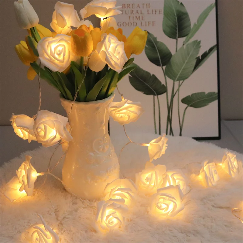 Battery Festoon Rose Flower String Light for Party Mother's Day Home Decoration Fairy Wedding Garland Lights
