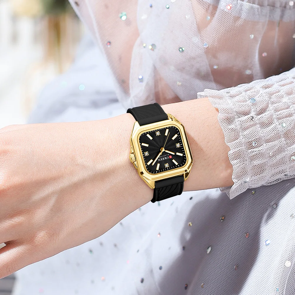 CURREN Mode dames minimalistisch vierkant quartz horloge Casual sport siliconen dames cadeau klokhorloges