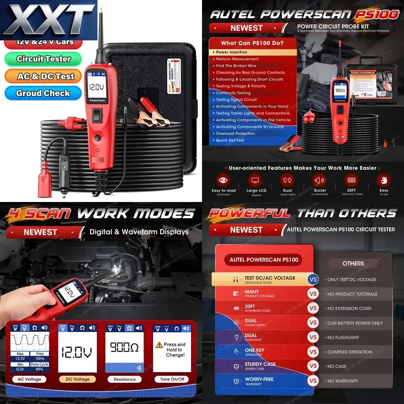 XXT Official Store PowerScan PS100 Car Circuit Scan Automotive Battery Tester Electrical System AC DC Voltage