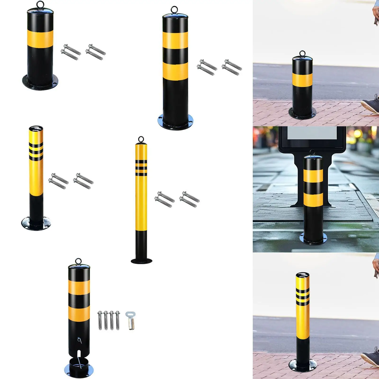 เสากั้นท่อเหล็กพร้อม 4 อันเพื่อการปกป้องถนนรถแล่นที่อยู่อาศัย