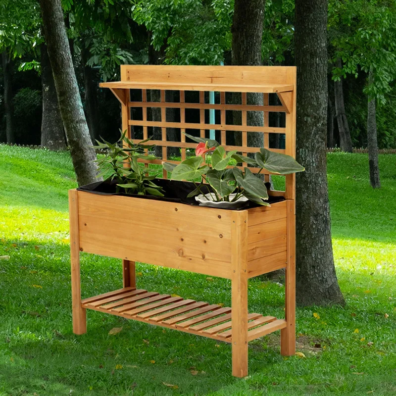 Outdoor solid wood planting box, multi-layer grid storage flower stand