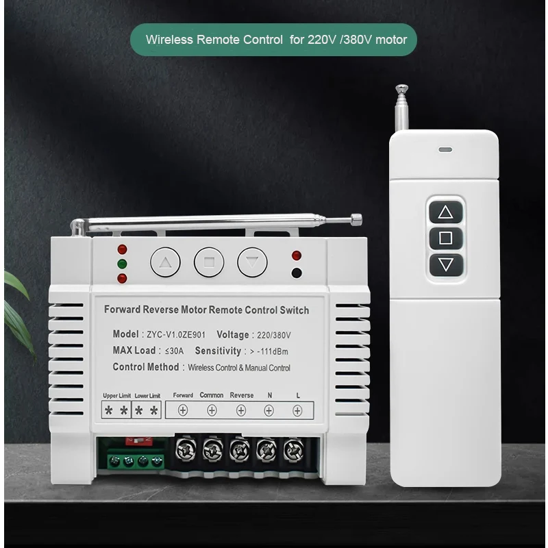 

3000W AC220 V 380V 2 CH 40A relay RF Wireless Remote Control for garage door/motor/projection screen/blinds limit
