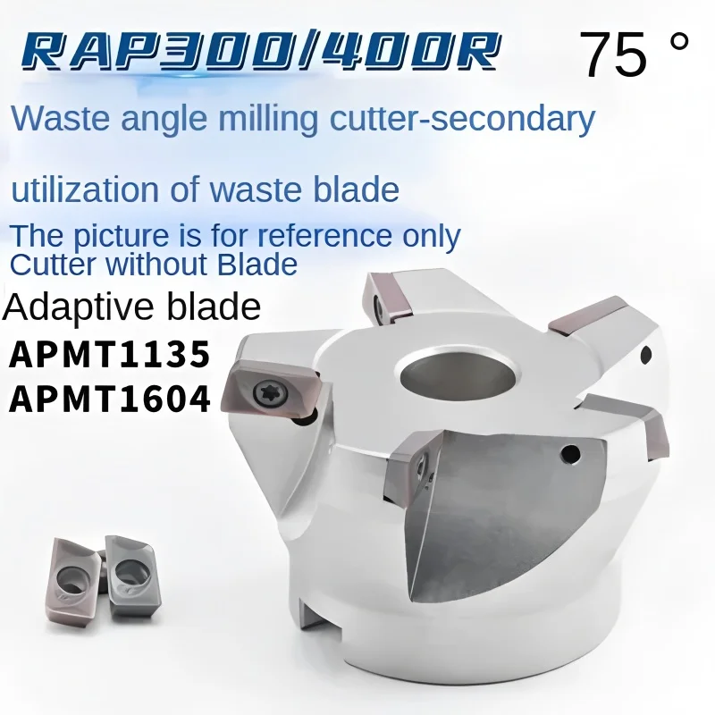 RAP400R 75° Negative Angle Face Milling Cutter Disc, Horizontal Mounting Reverse Tool, for CNC Machining Centers