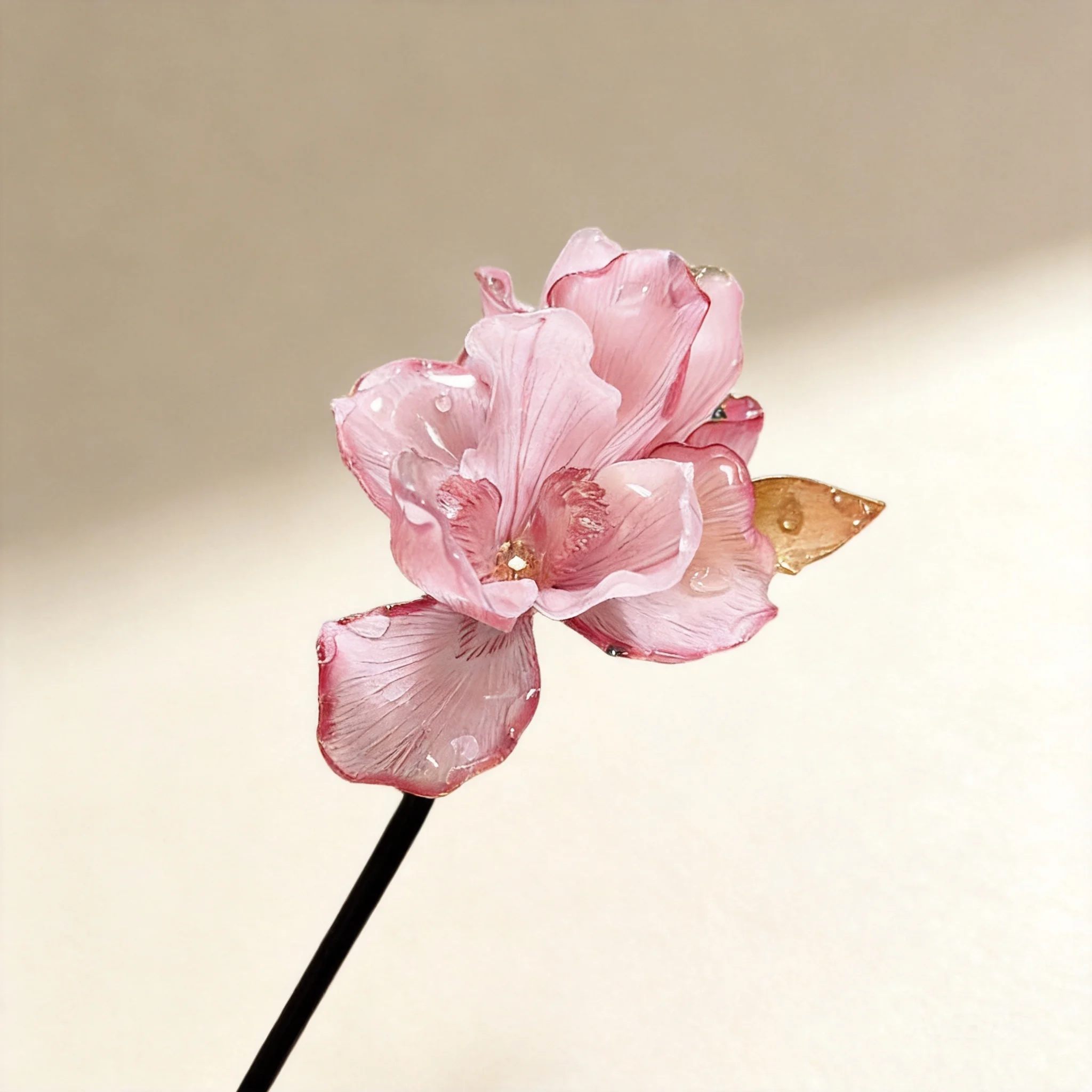 Pasador de Pelo con Flor de Iris Rosa Termoencogible Hecho a Mano, Estilo Chino, para Mujer, para Peinados Hanfu y Cheongsam, Elegante y Vintage