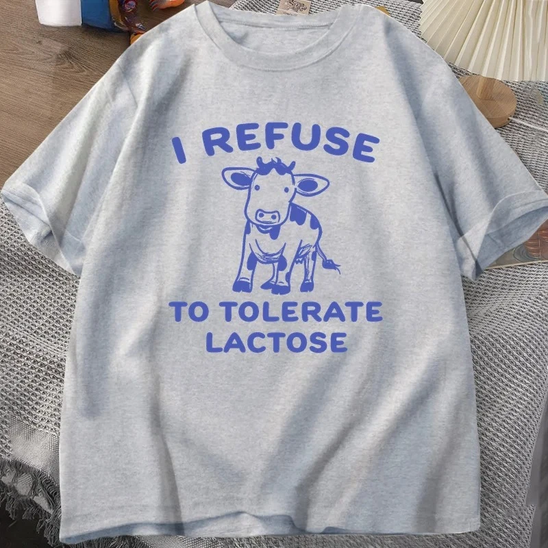 I Refuse To Tolerate Lactose T-shirt Women's Fun Retro Cow Pattern T-shirt Women's Short-sleeved T-shirt Street Style Top Y2K