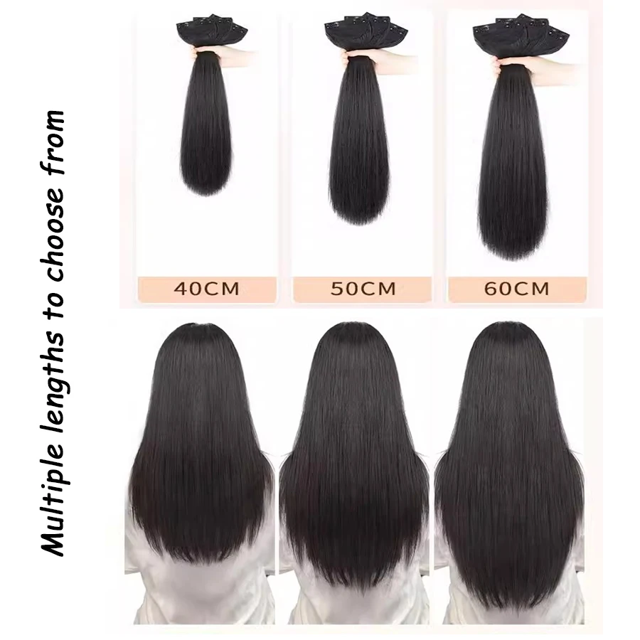 Long silky straight hair extenstion 3pcs/set 18/24inch 2clips in hair extenstion Long Straight Hairstyle Synthetic Black Hairpie