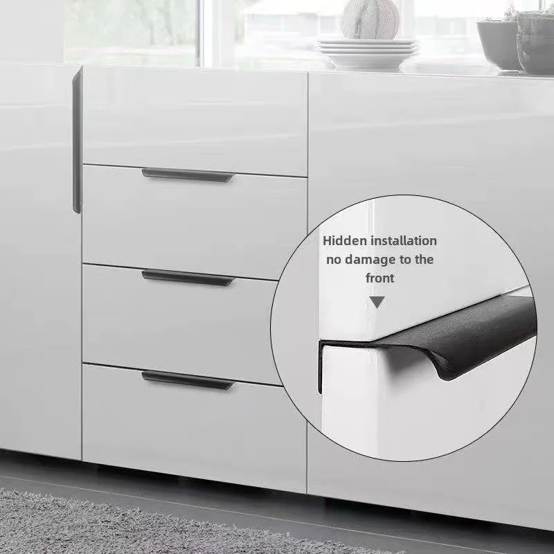 Hidden Aluminum Cabinet Pulls Curved Edge Wrapped Invisible Handles Wardrobe Drawer 80-1200mm Light Luxury Furniture Hardware