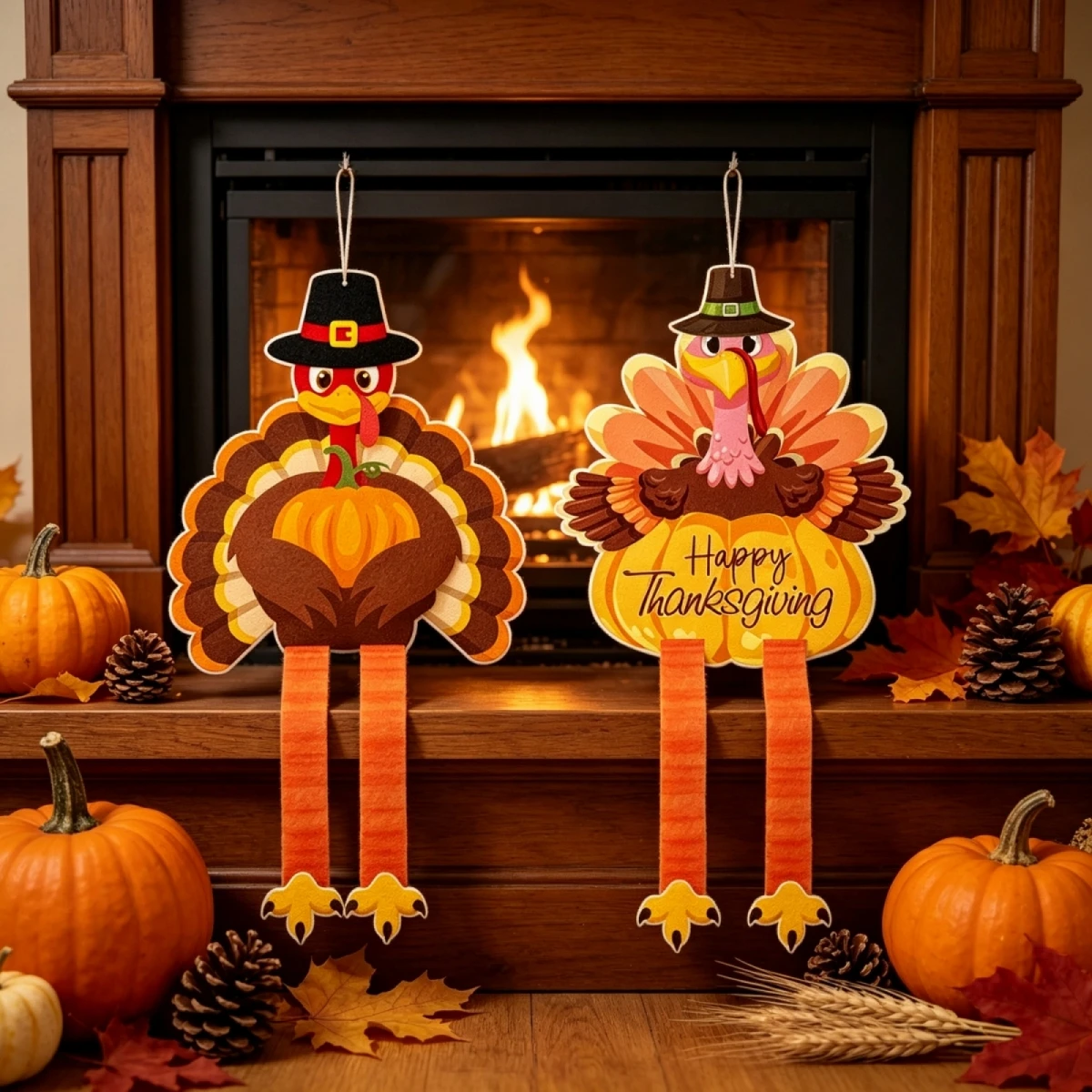 Thanksgiving Hanging Decoration Harvest Turkey with Extendable Legs