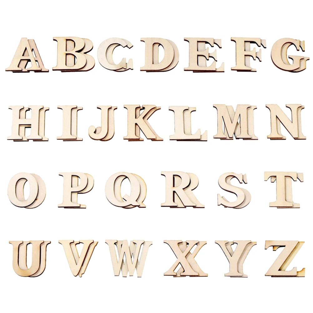 

52 Pcs Wooden Slice Letters Doodle Toys Rustic Decorative Wall Graffiti Burning Sign Alphabet Kids Craft Project