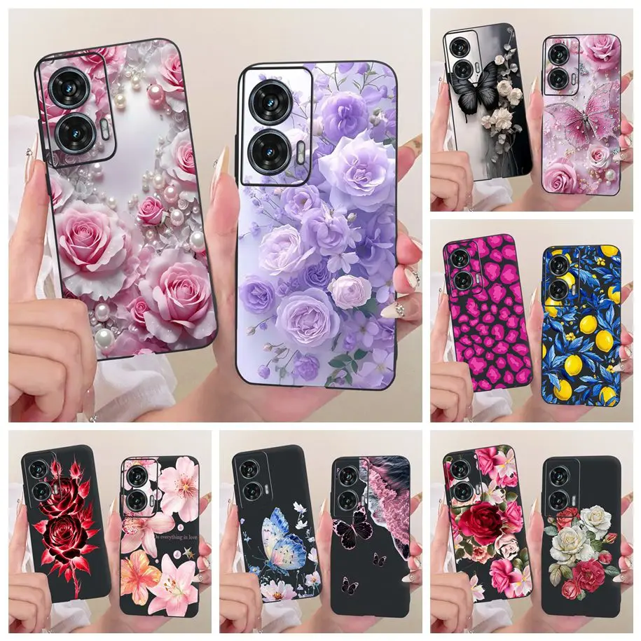 Funda para Motorola Edge 50 Fusion Cover XT2429-1 Popular flor suave negro fundas de teléfono de silicona para Motorola G96 5G MotoG96 Funda