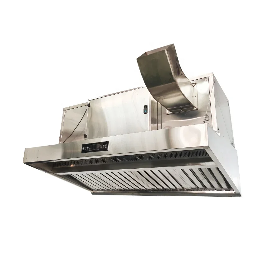 KELV  Factory Stainless Steel Commercial Range Hood Wall Mounted Kitchen Chimney Motor Hood 2.5M Automatic Oil Fume Purifier