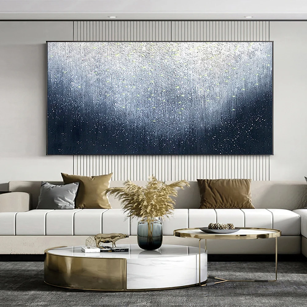 Hand Painted Oil Paintings Starry sky Original Painting Abstract Boho 3D wall art Blue landscapeliving room acrylic painting