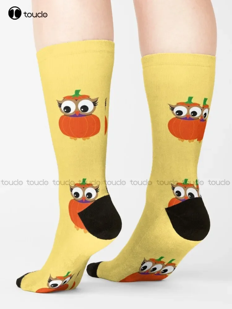 New Cute Owl Behind In A Pumpkin Socks Softball Socks Personalized Custom Unisex Adult Teen Socks Halloween Christmas Gift