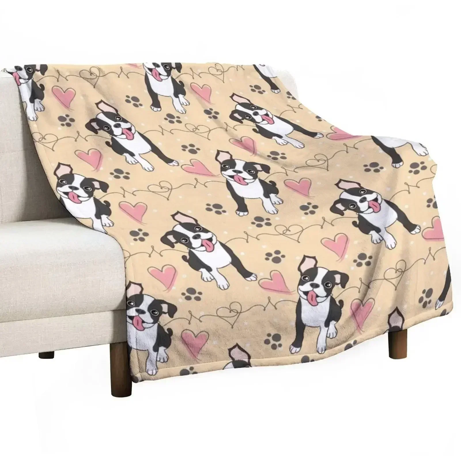 

LOVE Boston Terrier / Black 2 Throw Blanket No Pilling Soft Warm Blanket for Bed