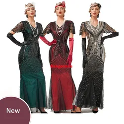 1920s Wedding Flapper Dress Gatsby Charleston Deco Sequin Bead Dress Flapper Gatsby Party Long Evening Maxi Cocktail Dress Gown