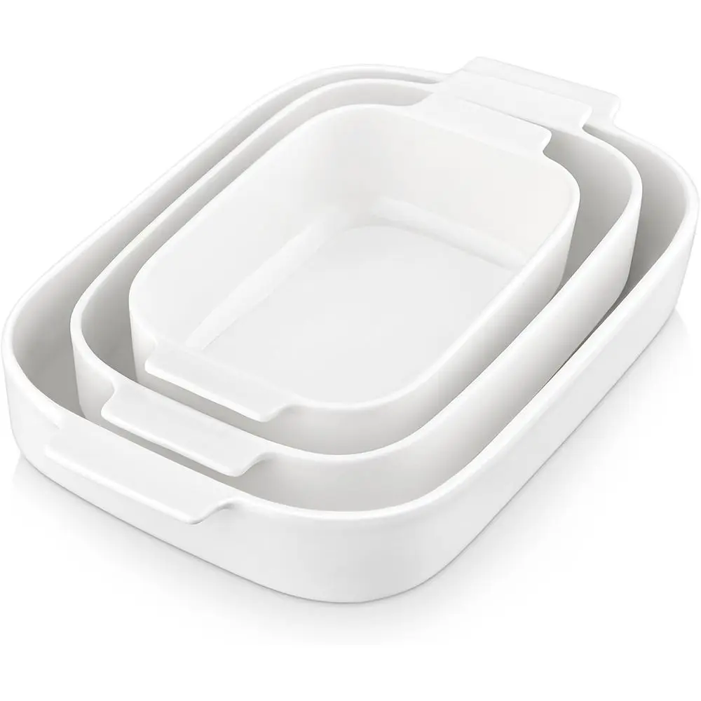 

Casserole Dishes Set of 3, Lasagna Pan, Deep Baking Pans with Handles, White (13.8/11.7/9.4)
