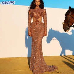 2025 Sequined Rhinestones Cocktail Dresses Long Sleeve Evening Dress Luxury Straight Long Prom Gown Customized Robe De Mariée