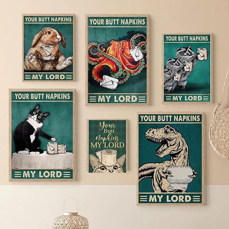 Funny Animal Your Butt Napkins Toilet Paper Wall Art Vintage Poster Canvas Print Bathroom Garage Bar Pub Home Decoration picture