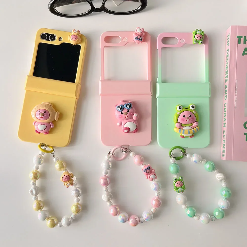 Cartoon Loopies With Bracelet Phone Case for Samsung Galaxy Z Flip 3 4 5 Z Flip 6 5G PC Hard Anti-fall Back Cover Girl