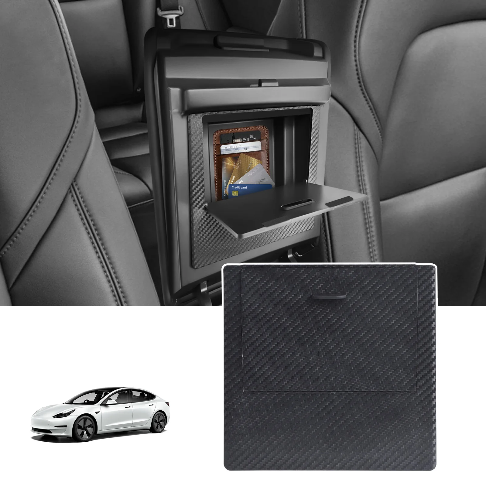 

For Tesla Model 3 Y 2017-2022 2023 ABS Carbon Fiber Car Central Control Storage Box Cover Armrest Hidden Storage Box Accessories