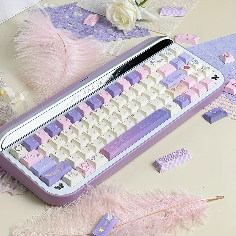 133/141Keys Purple Japanese Keycaps Dream Starry Sky Theme Cherry Pbt Keycaps Customized Cute Girls 75 87 98 104 White Keycaps