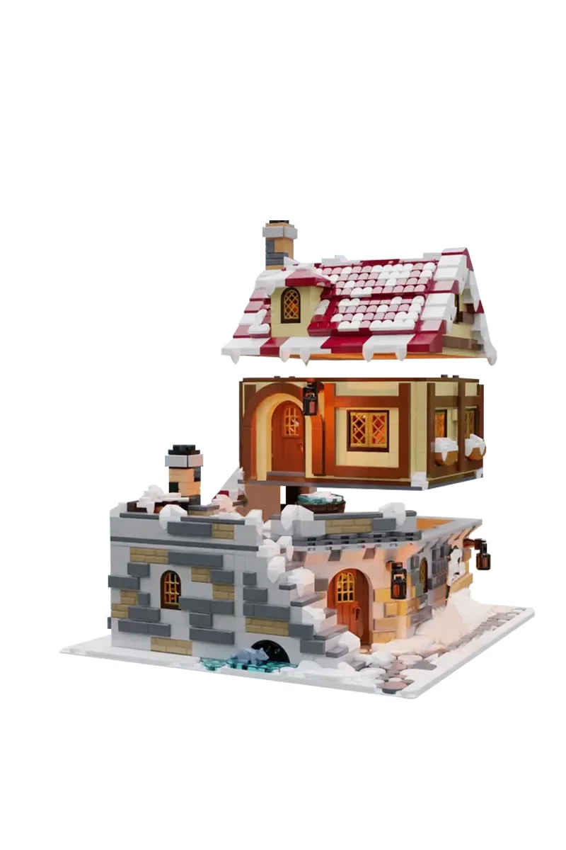 Gobricks MOC 2465 PCS Die Taverne unter dem Schnee Bausteine Modell mittelalterliche Winter Taverne Architektur Ziegel Spielzeug Kinder Geschenke