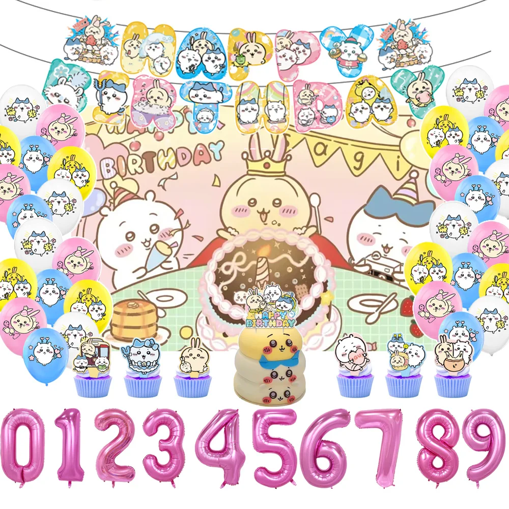 

Kawaii Chiikawaing Birthday Party Decoration Balloon Banner Backdrop Cake Topper Baby Shower Supplies Kids Gift Photography Prop