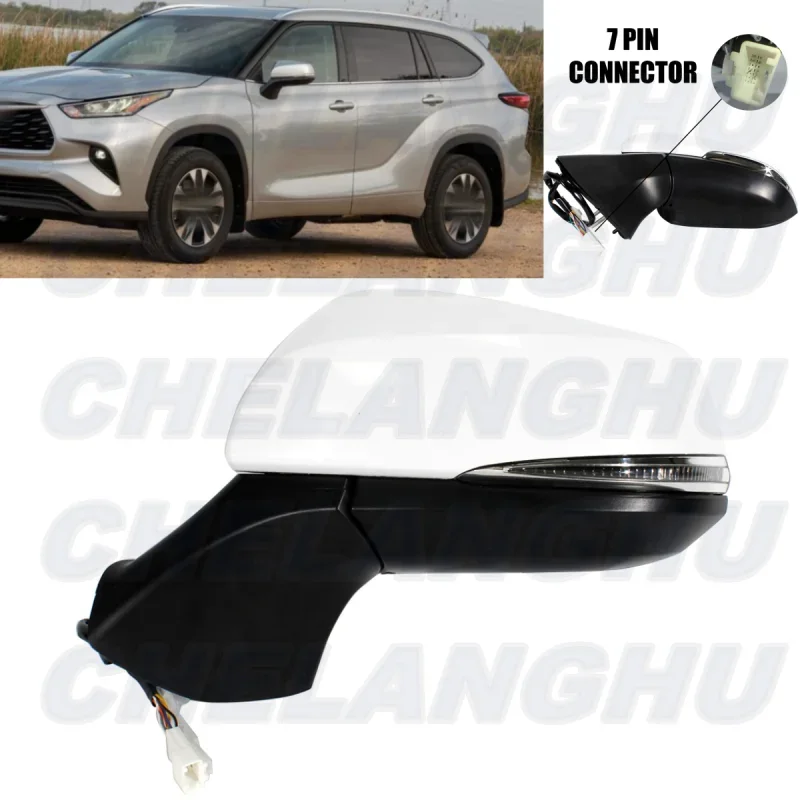 

For Toyota Highlander 2020 2023 Left Side 7 Pins White Paintable Heated Power Adjust Blind Spot Mirror Assembly