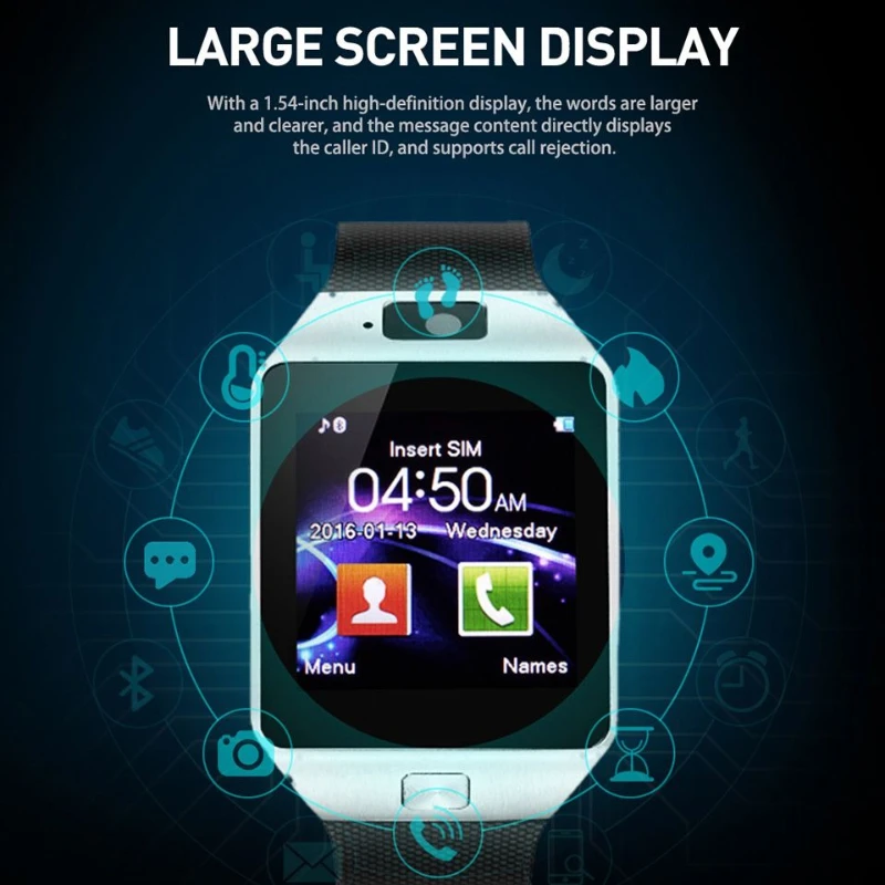 DZ09 ساعة ذكية للرجال والنساء شاشة تعمل باللمس 2G بطاقة SIM بلوتوث مكالمة مراقبة النوم كاميرا ساعة ذكية لنظام أندرويد IOS