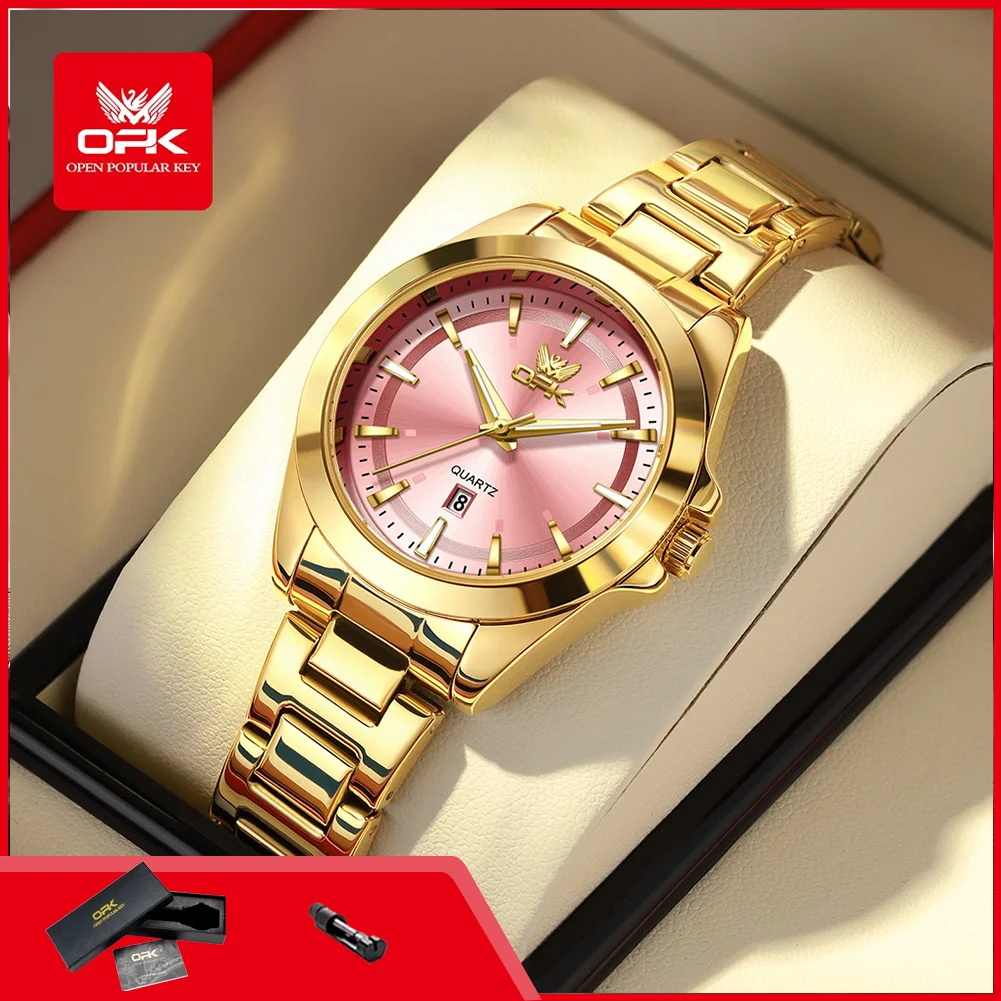 OPK 6068 Top Brand Women's Luxury Watch Luminous Auto Date Waterproof Elegant Fashion Ladies Quartz Wristwatch
