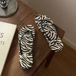 Net Red Ins Fashion Women Flip Flop Kawaii Zebra Pattern Print Platform Flip Flops Casual Seaside Beach Shoes For Women