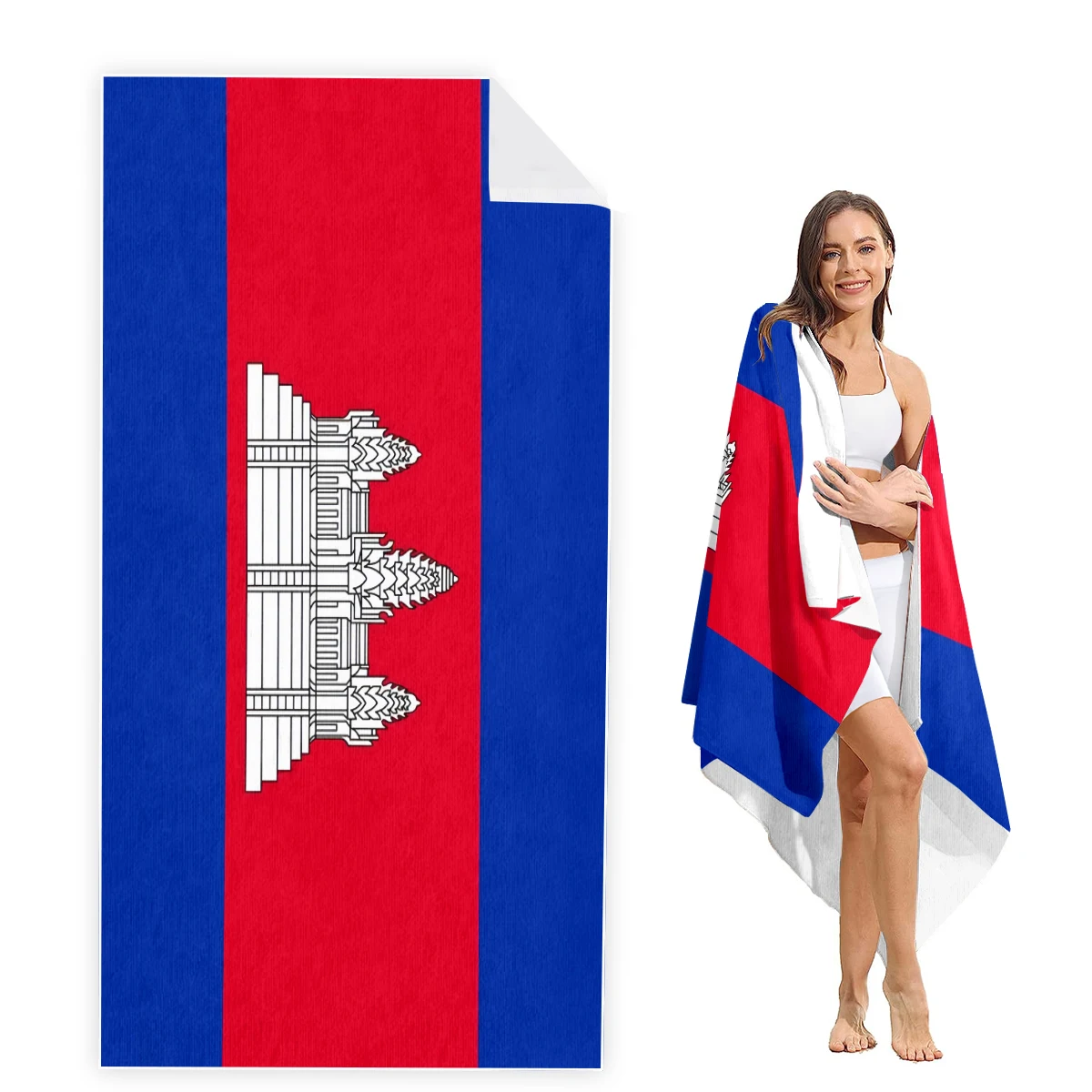 The Cambodia Flag Beach Towel Oversized, Super Absorbent Sand Free Thick Microfiber Beach Towel,Beach Towels for Kids,Men,Women