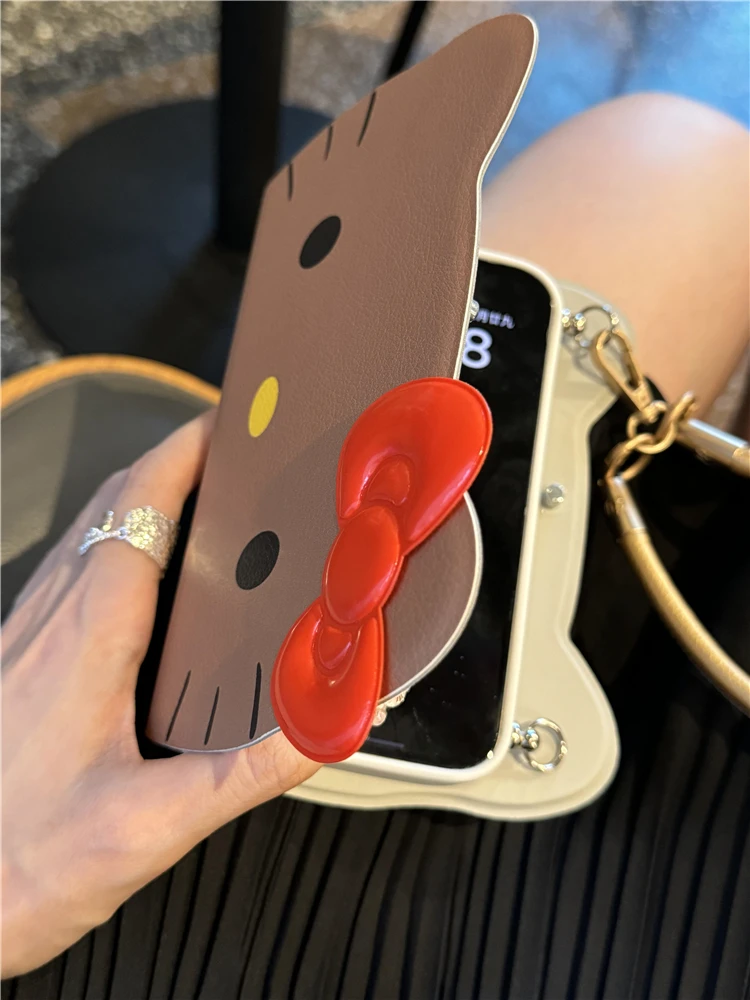 سانريو مرحبا كيتي لطيف بلون القط الكمون القوس قضية الهاتف آيفون 16 15 14 13 برو ماكس Y2K فتاة حزام اليد الغطاء الخلفي