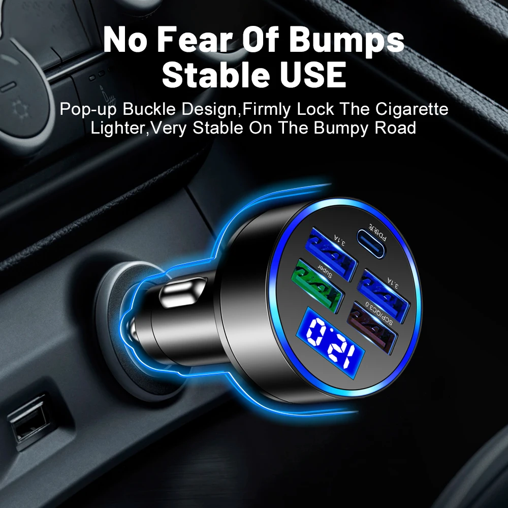 شحن سريع 150 واط 5 منافذ شاحن سيارة PD QC3.0 USB C شاحن هاتف السيارة نوع C محول في السيارة لشاومي سامسونج آيفون هواوي