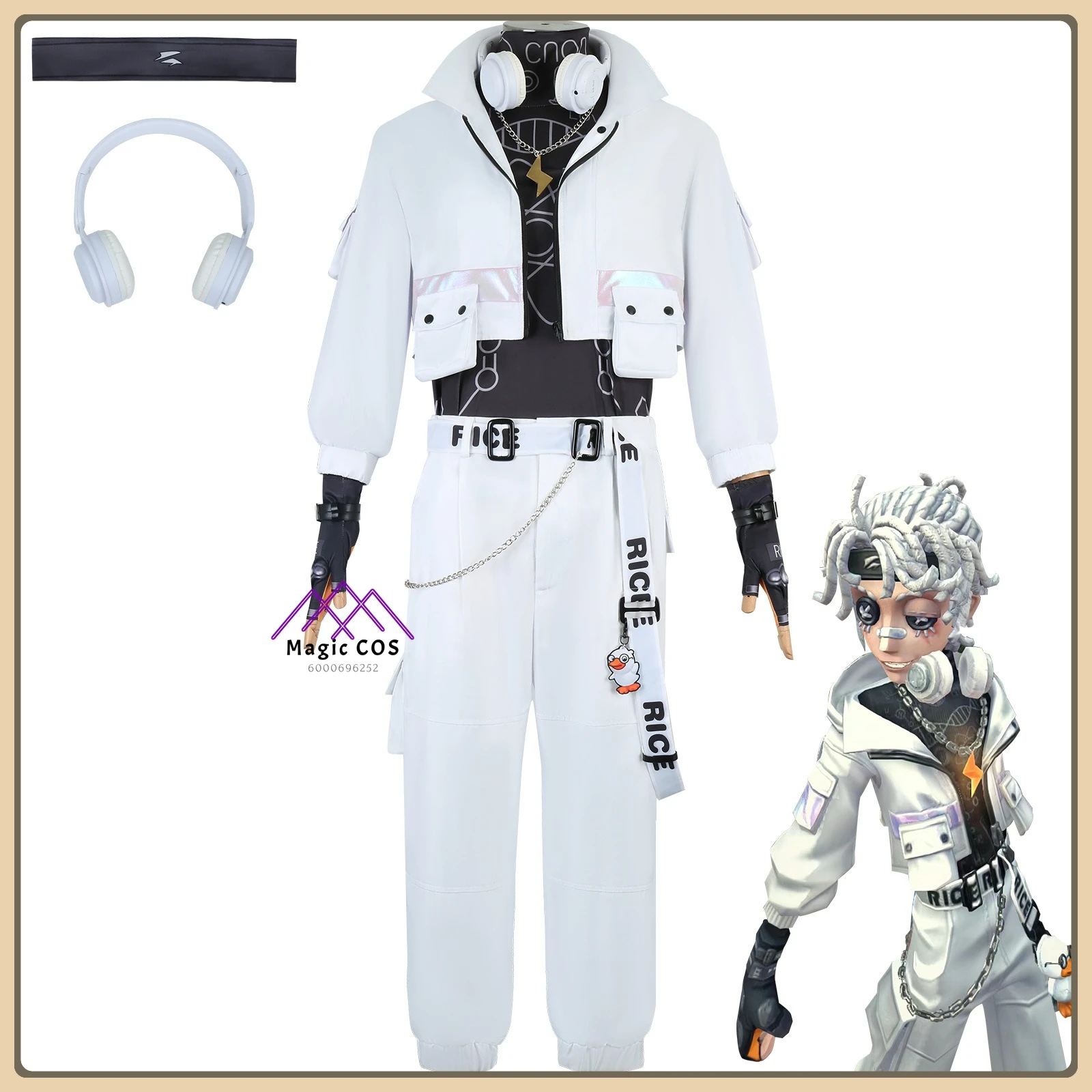 

Identity V Prisoner Cosplay Costume Headphones & Belt Theme High Quality Full Set Anime Clothes for Men Halloween Party Suit