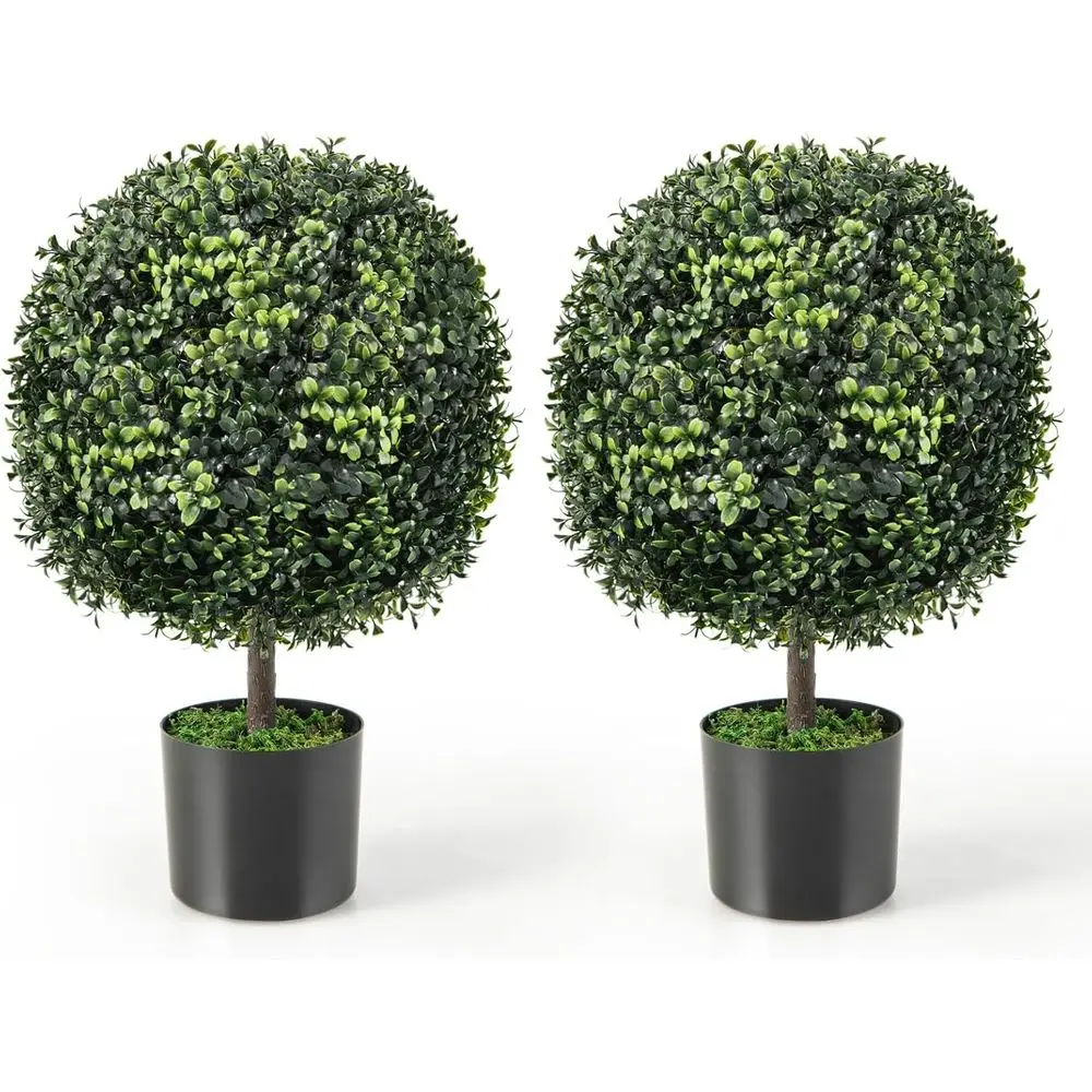 22 Artificial Boxwood Topiary Ball Tree Set of 2, Potted Plants, Indoor/Outdoor Decor