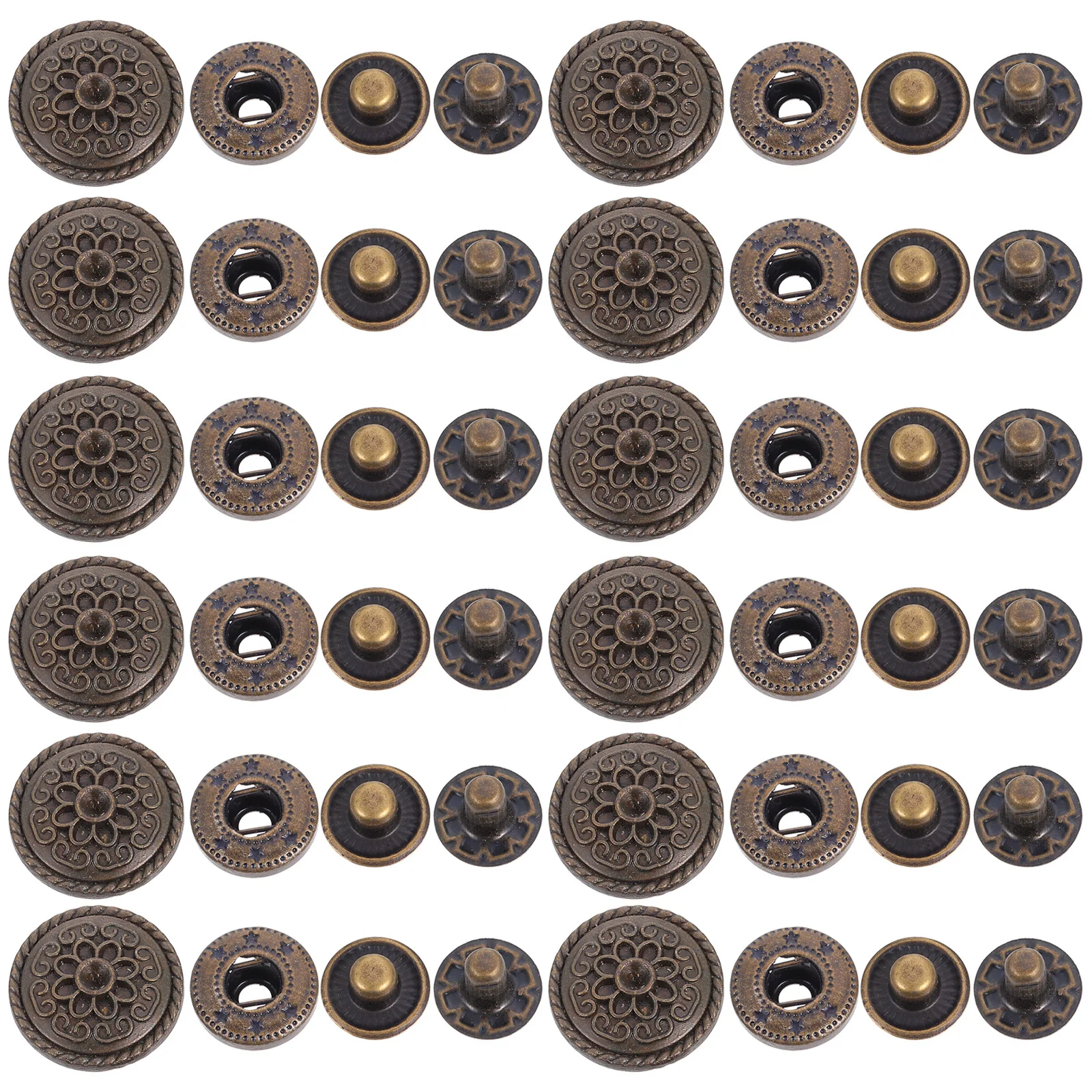 

20Sets Alloy Snap Buttons Bronze Snaps for Wallets Vintage Style Fastener Clasp DIY Bag Craft Accessory Unique Design