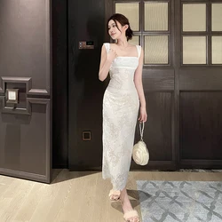 Sexy Backless Maxi Dress Women Sleeveless Strap Wide shoulder strap Party Dresses 2024 Spring Summer Slit women's evening dress